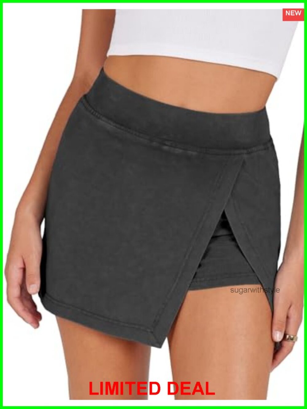 High Waist Mini Skort with Inner Shorts Cotton Spandex Split Hem